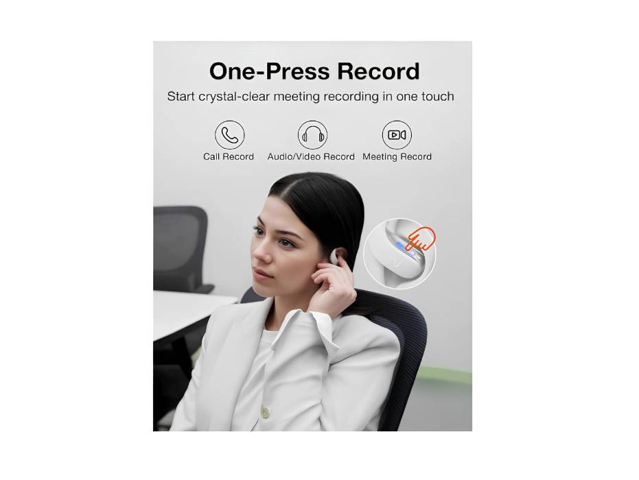 OpenNote AI Recorder – Open Ear Earbuds with FlashRecord, Call Recording, Real-Time Transcription, Translation, AI Assistant, for Students, Professionals & Interview Recording, Gray