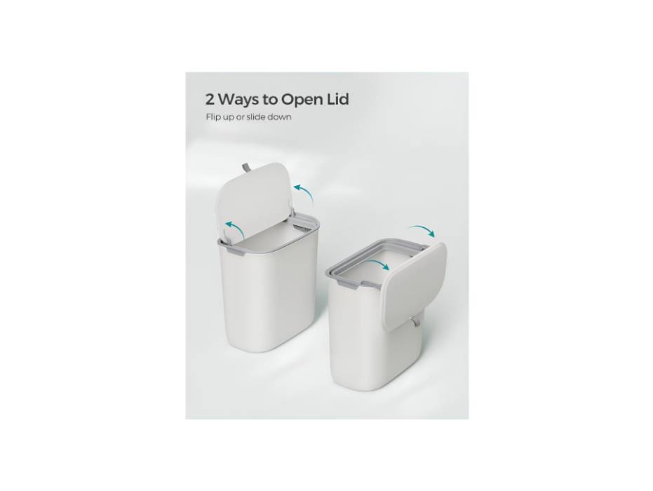 SONGMICS Hanging Trash Can, 9L Kitchen Bin with Lid for Food Waste, Wall Mounted Trash Can, Hanging or Sticking on Cupboard Door, White LTB820W9