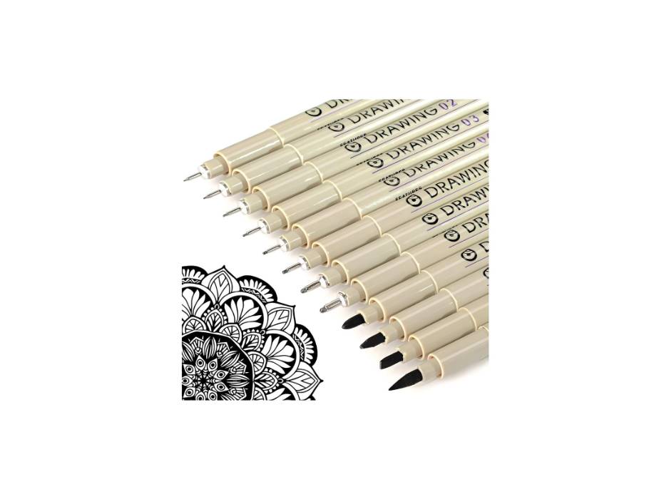 Black Fineliner Pens, Waterproof Micro-Line Ink Drawing Quick Drying Micro Fine Point Pens for Artist, 12pcs