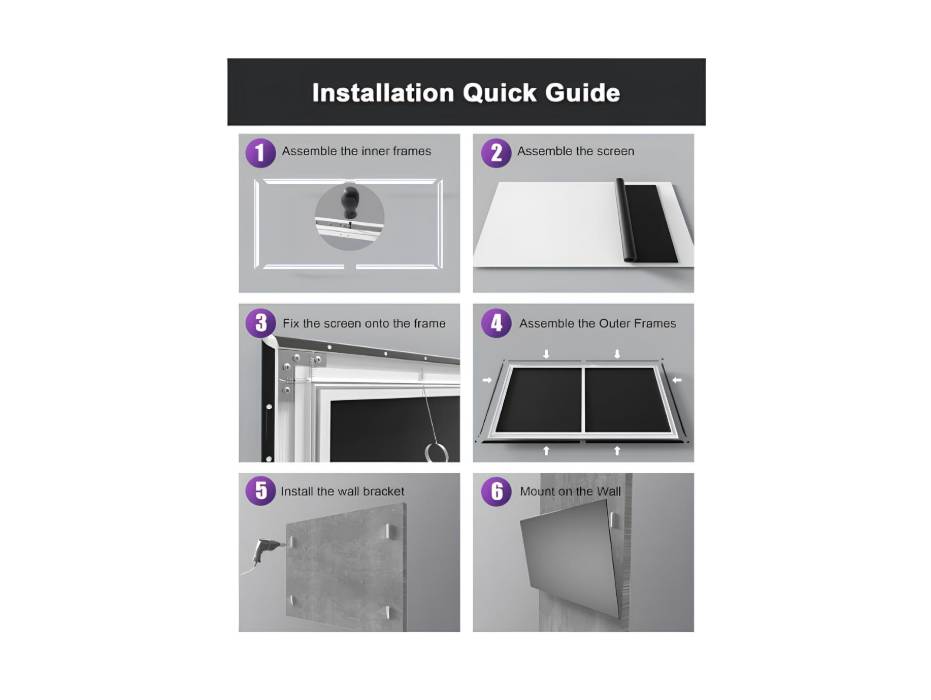 AWOL VISION Projector Screen 120 inch Fixed Frame, 4K / 8K Ultra HD, HDR & Active 3D Movie Wall Mount Projector Screen, Matte White Material, MW-120