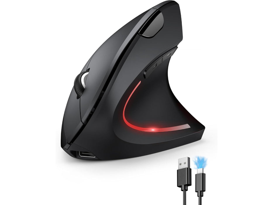 Tecknet Wireless Rechargeable Vertical Ergonomic Mouse, Right Hand, 4800 DPI 5 Adjustable Levels/ 2.4GHz with USB-A Receiver, Silent Click