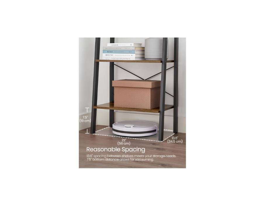 VASAGLE Industrial Ladder Shelf, 4 Tier Bookshelf, Storage Rack Shelves, Bathroom, Living Room, Wood Look Accent Furniture, Metal Frame