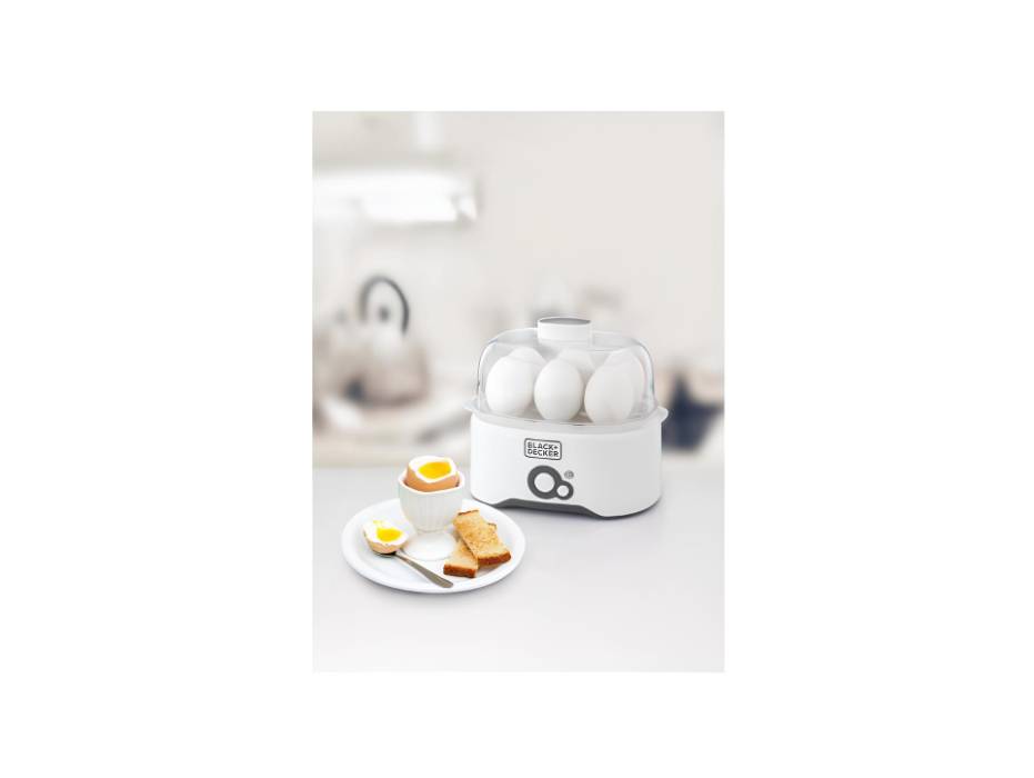 Black + Decker 280w 6 piece egg cooker with cooking rack and 2 poaching pan dry boil auto shutoff protection transparent cover