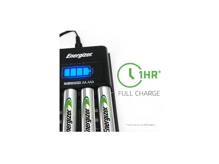 Energizer Rechargeable Aa And Aaa Battery Charger (Recharge Value) With 4 Nimh Batteries, Black, 50608