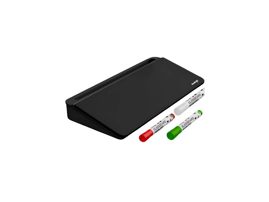 Chalkola Black Glass Desktop Whiteboard with Storage - Dry Erase Board, Work Desk Organizers, Computer Keyboard Stand, Home Office Desk Accessories with 3 Markers