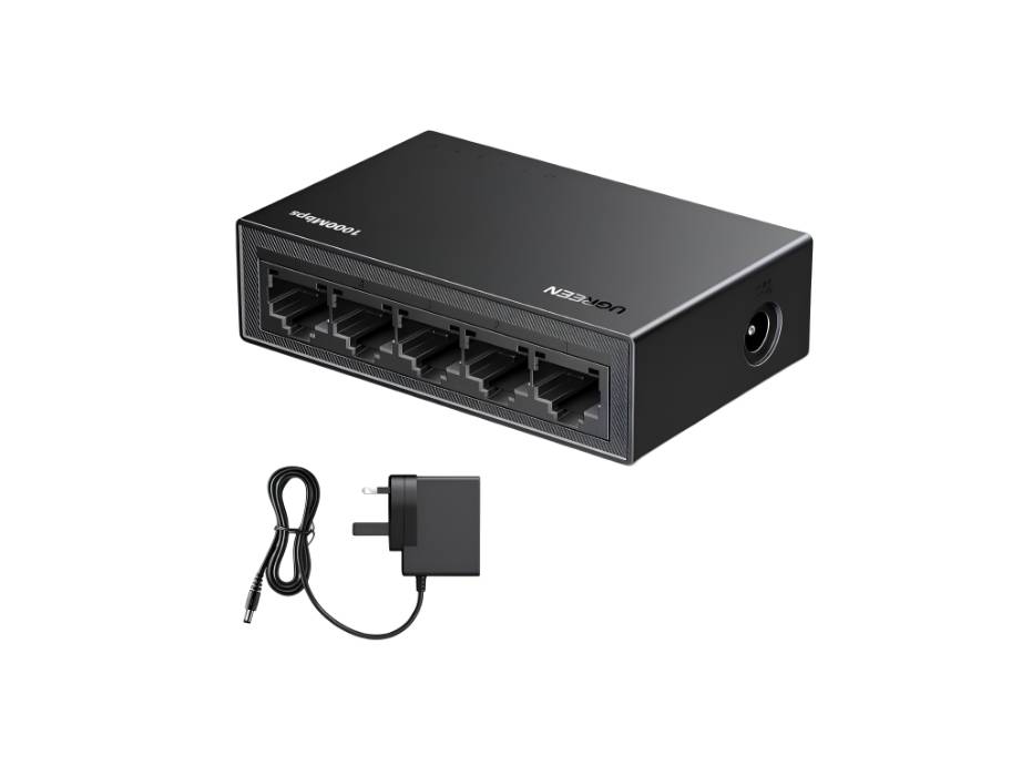 UGREEN Ethernet Switch 5-Port Gigabit Desktop Network Splitter, with 5 X RJ45 Port Support 10/100/1000Mbps