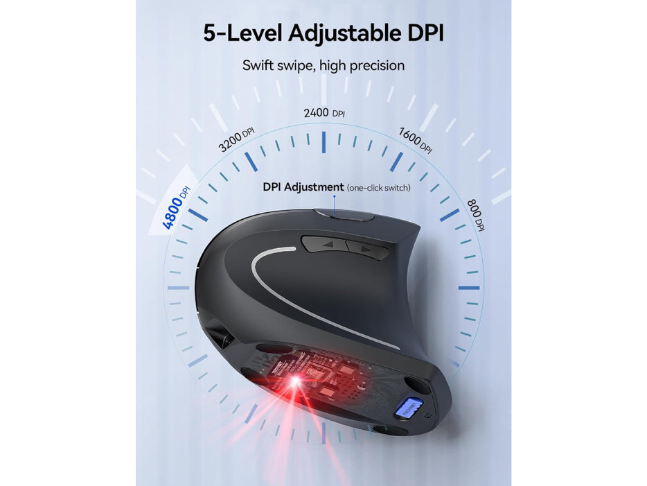 Tecknet Wireless Rechargeable Vertical Ergonomic Mouse, Right Hand, 4800 DPI 5 Adjustable Levels/ 2.4GHz with USB-A Receiver, Silent Click