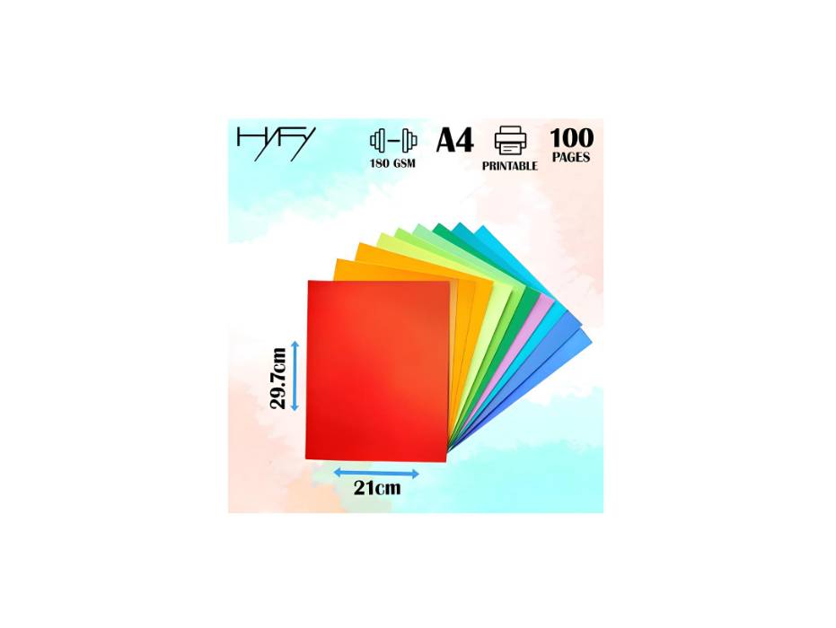 HYF Colored Cardstock, A4, 180gsm - Pack of 100