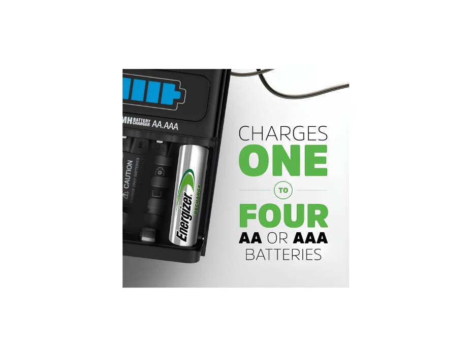 Energizer Rechargeable Aa And Aaa Battery Charger (Recharge Value) With 4 Nimh Batteries, Black, 50608