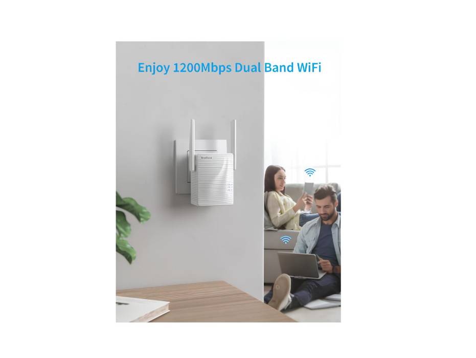 BrosTrend WiFi Extender AC1200 WiFi Booster and Signal Amplifier, 1200Mbps Dual Band, Coverage Up to 1600 sq.ft
