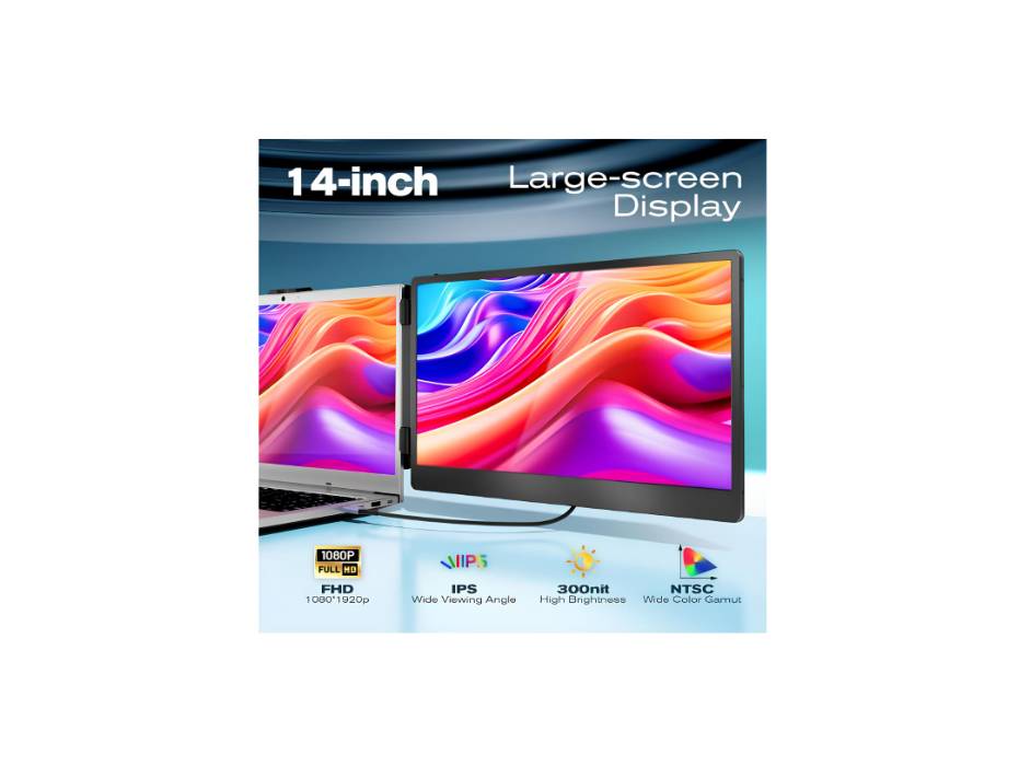 Teamgee Portable Monitor - 14’’ Full HD Second Screen for Laptop - USB-C & HDMI Connection