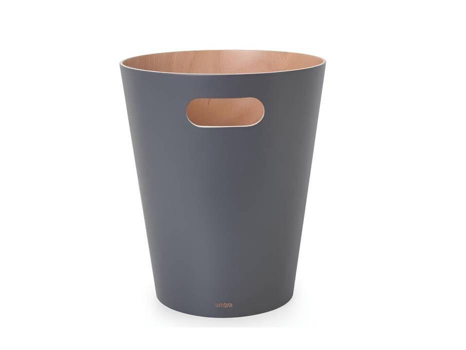 Umbra Woodrow 2 Gallon Modern Wooden Trash Can Wastebasket for Home and Office, Charcoal