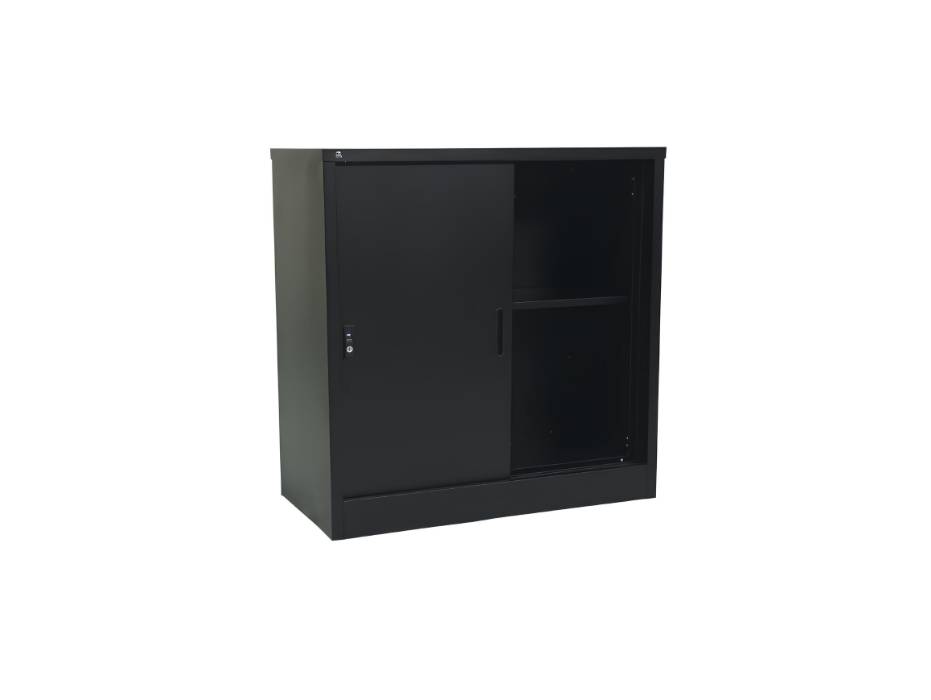 RIGID Steel Sliding Door Cupboard Low Height Steel Filing Cabinet with Shelves Storage, Black