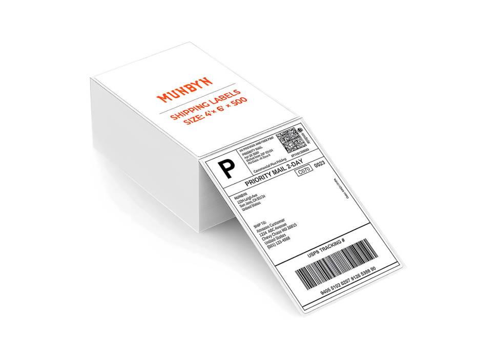MUNBYN Thermal Labels 4x6 Fanfold for Label Printer, Pack of 500