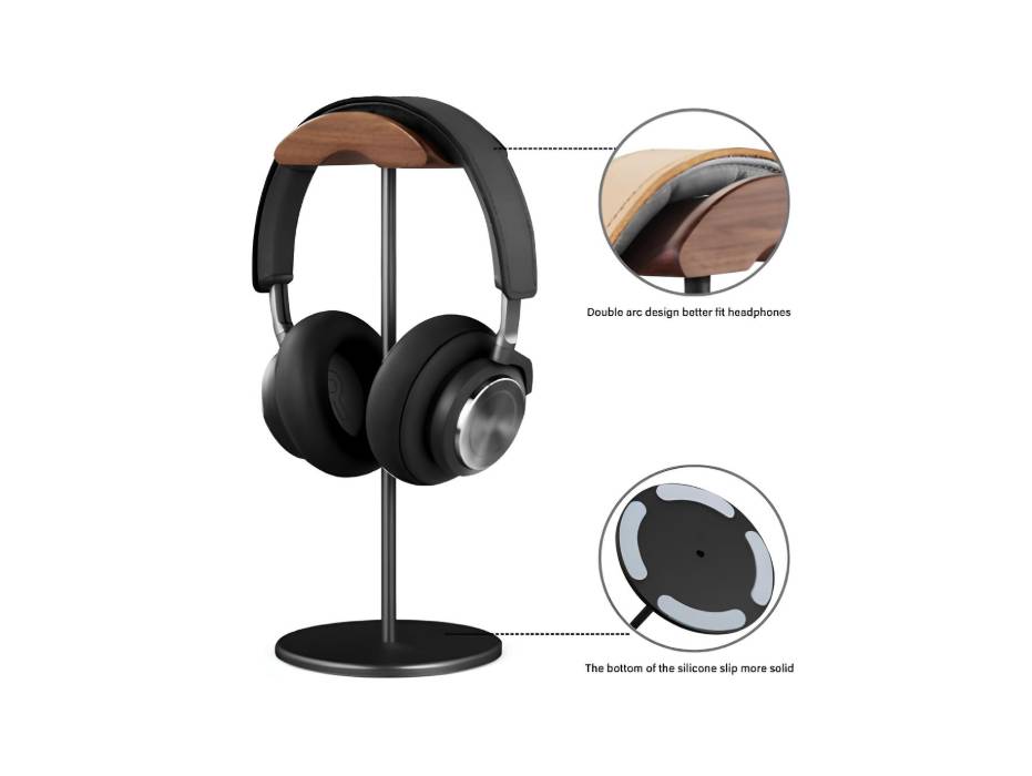 Walnut Wood and Aluminum Headset Stand (Black)