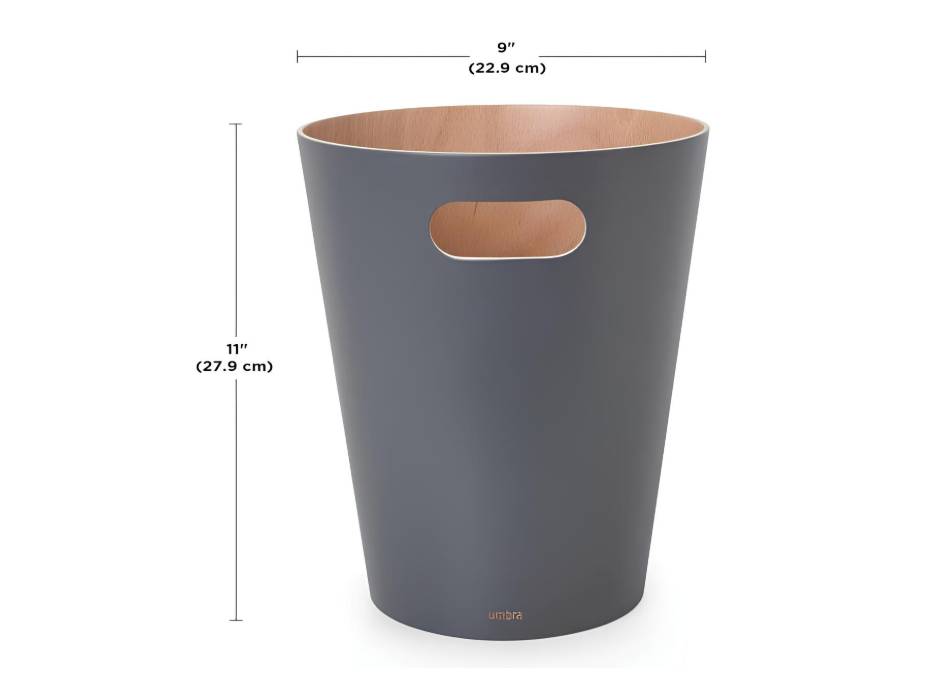 Umbra Woodrow 2 Gallon Modern Wooden Trash Can Wastebasket for Home and Office, Charcoal