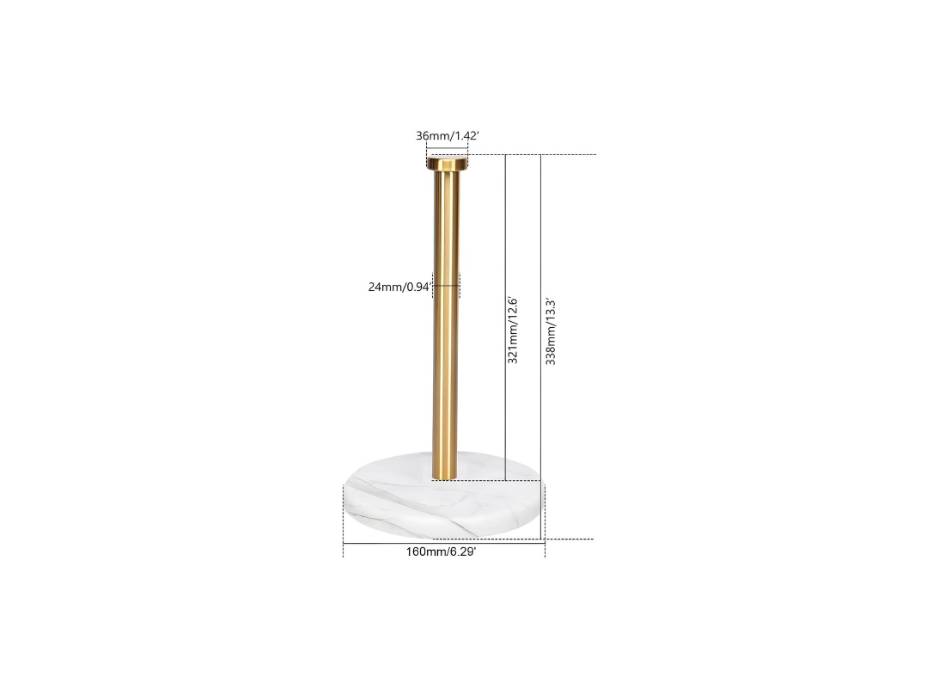 NearMoon Standing Kitchen Towel Roll Holder with Marble Base, Brushed Gold