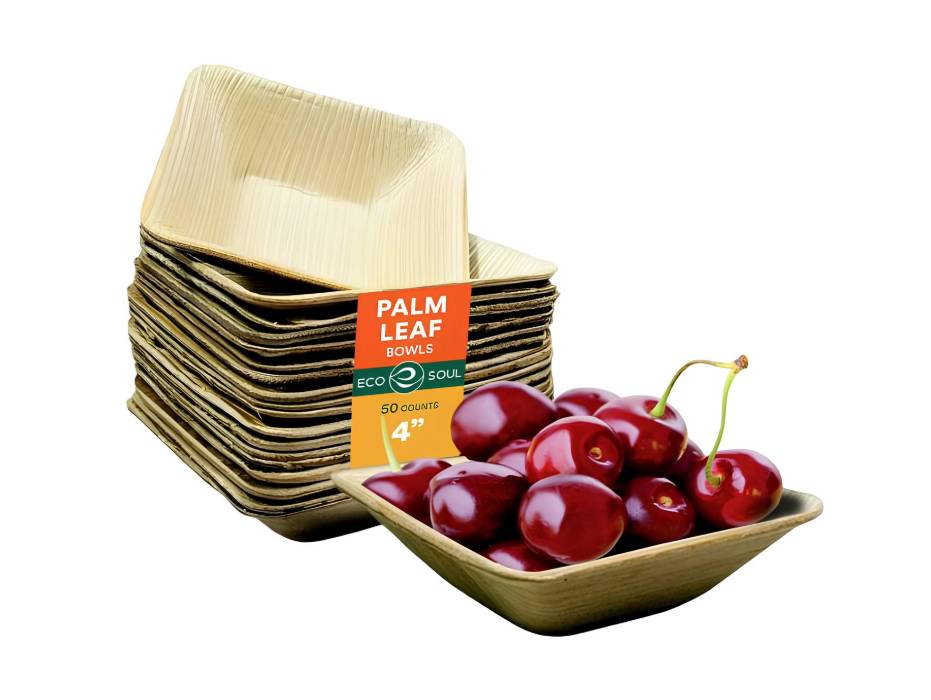 ECO SOUL 150 ml, 50 Pack Areca Palm Leaf Bowls Like Wooden Bamboo Eco Friendly