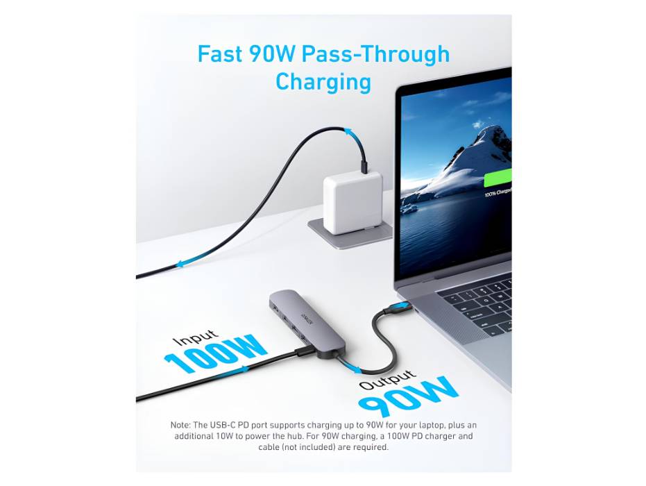 Anker USB-C Hub (5-in-1), 4K@30Hz HDMI with 100W Max Power Delivery, USB-C and USB-A Data Ports, Compact and Stylish