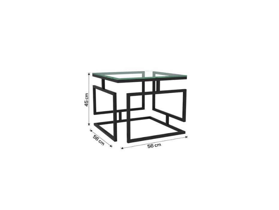 RIGID Vertex Coffee Table with Metal Frame and Glass Top for Living Room, Office | Modern Square Centre Table (60x60x45 cm)