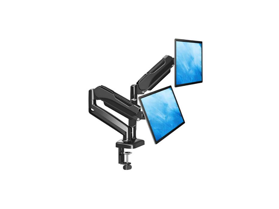 MOUNTUP Dual Monitor Stand for Desk, Adjustable Gas Spring Double Monitor Mount Holds 4.4-17.6 lbs and 13-32 Inch Screens, Monitor Arms for 2 Monitors, VESA 75x75 100x100 with C-clamp & Grommet, Black