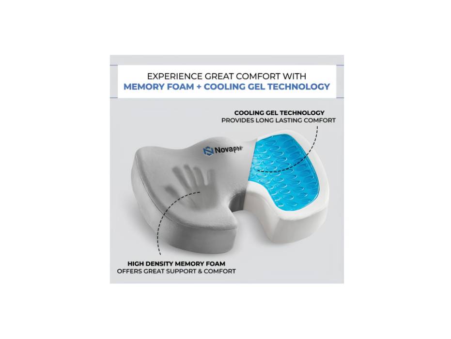 Novapro Gel Seat Cushion for office chair Memory foam , Car Seat cushion pillow, Back, Sciatica, Coccyx Tailbone Pain Relief, Non-Slip Orthopedic Chair Pillow, Office Chairs