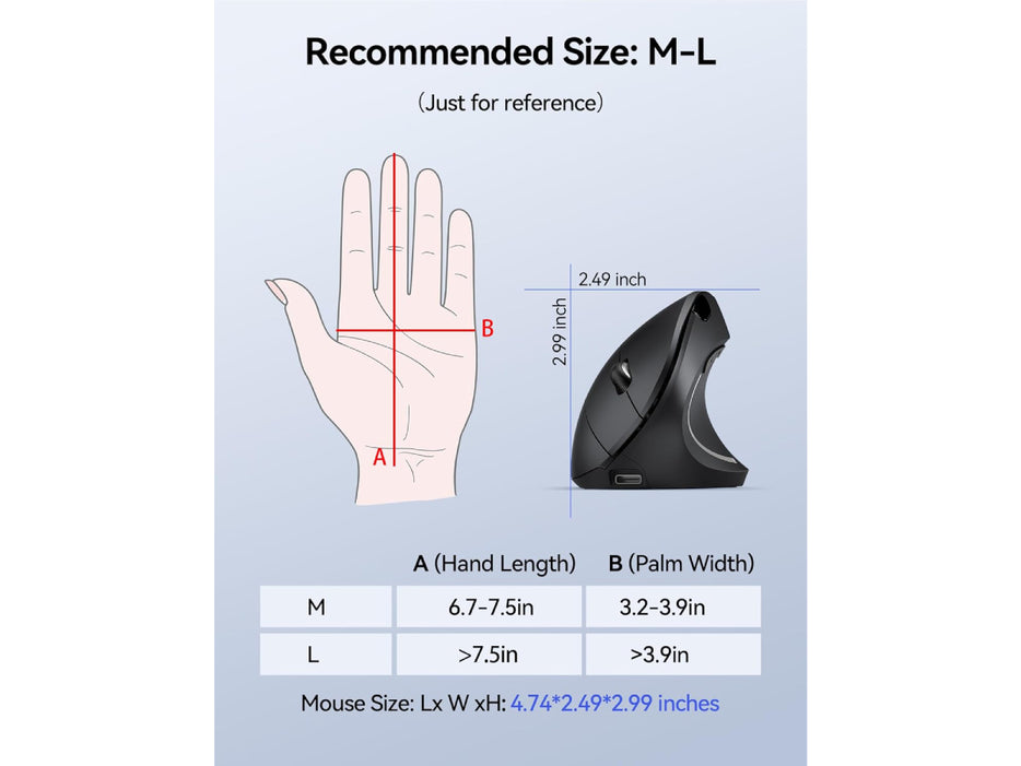 Tecknet Wireless Rechargeable Vertical Ergonomic Mouse, Right Hand, 4800 DPI 5 Adjustable Levels/ 2.4GHz with USB-A Receiver, Silent Click