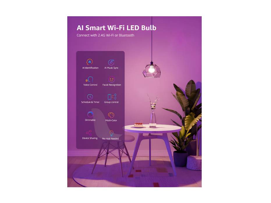 Lepro B1 AI Smart Bulb E27, 806LM 8.5W (Replace 60W), Work with Alexa & Google Assistant, RGBCCT, Music Sync Bluetooth and WiFi Bulb