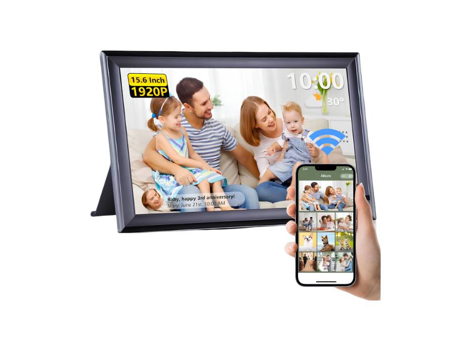 PINREK Frameo 15.6 Inch WIFI Digital Photo Frame, 64GB Memory, 1920 x 1080 HD IPS Touch Screen, Auto-Rotate