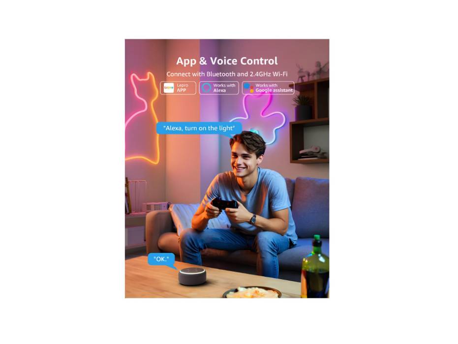 Lepro N1 AI Smart Rainbow Neon Light Strip 3M, 96 LEDs/M, Work with Alexa, Google Home, Music Sync, AI Lighting Design Assistant