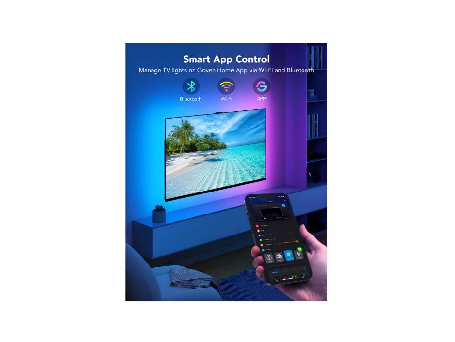 Govee TV LED Backlight, RGBIC Smart LED Strip Lights for 55-65 Inch TVs, Bluetooth and Wi-Fi APP Control, Works with Alexa & Google Assistant, Music Sync