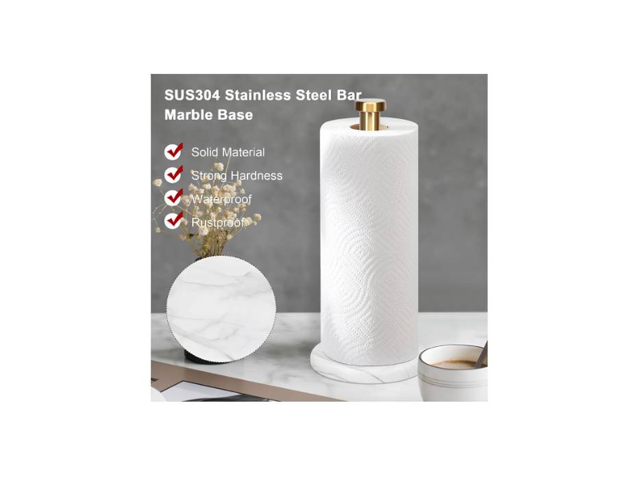 NearMoon Standing Kitchen Towel Roll Holder with Marble Base, Brushed Gold
