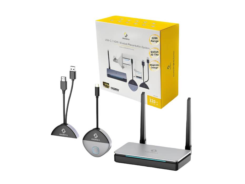 Wireless HDMI Transmitter and Receiver, USB-C & HDMI Adapter, 1080P@60Hz, 320 ft Range, 2.4G/5G, Up to 32 Transmitters, Plug and Play, for Laptop, PC, Phone, Camera, TV, Monitor, Projector