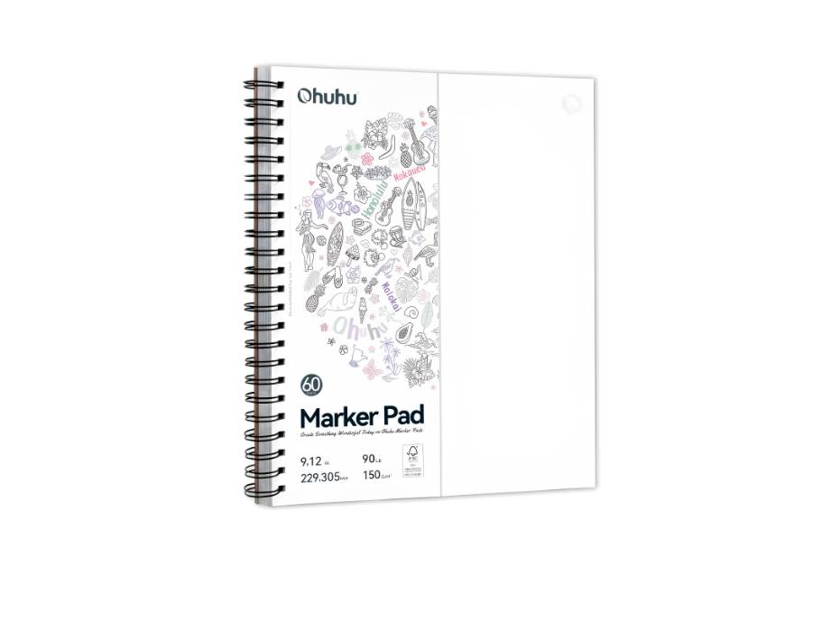Ohuhu Double Sided Marker Pads Art Sketchbook Bleedproof - 150GSM Smooth Drawing Paper - 60 Sheets - 229 x 305mm