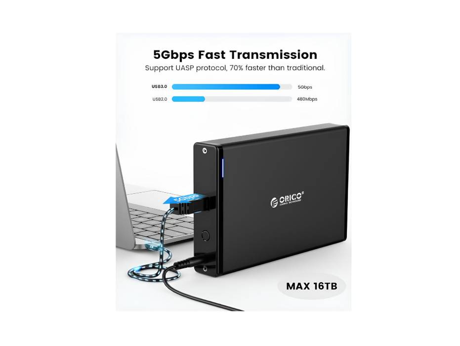 ORICO 3.5 External Hard Drive Enclosure USB3.0 Aluminum SATA HDD/SSD Hard Disk Case, for 2.5/3.5inch Hard Drive, Up to 16TB