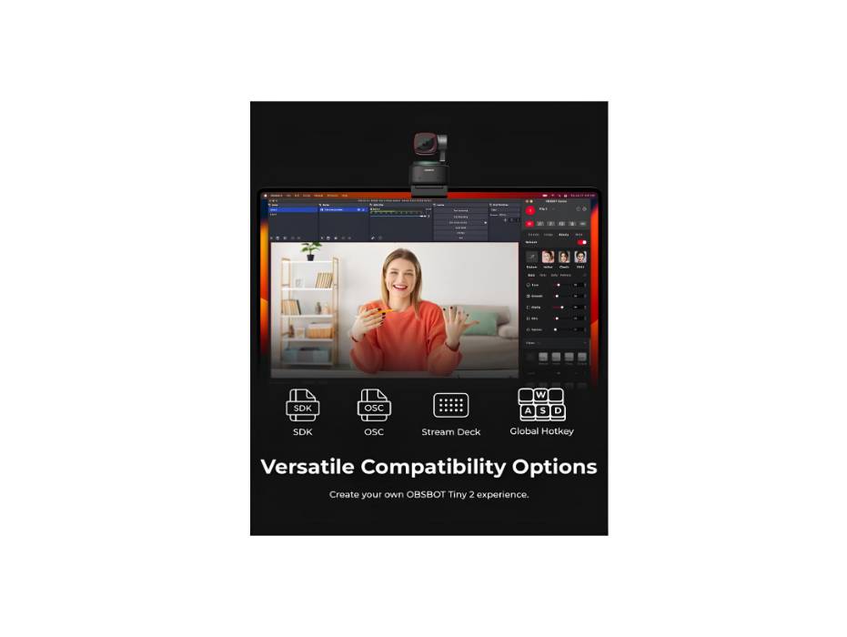 OBSBOT Tiny 2 Webcam 4K with AI Tracking, Voice Control, Gesture Control, Auto Focus, USB3.0, Multiple Modes, PTZ Webcam for PC