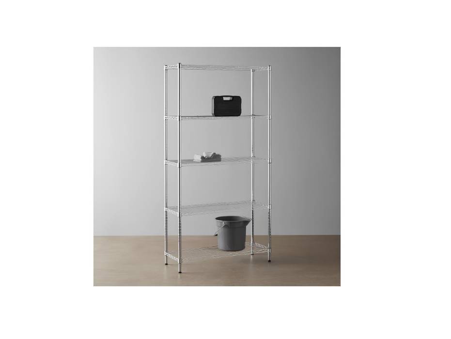 Basics 5-Shelf Storage Unit With Height Adjustable Shelves and Levelling Feet, 35.5 cm D x 91.4 cm W x 182.8 cm H, 680 kg Max Weight Capacity, Chrome