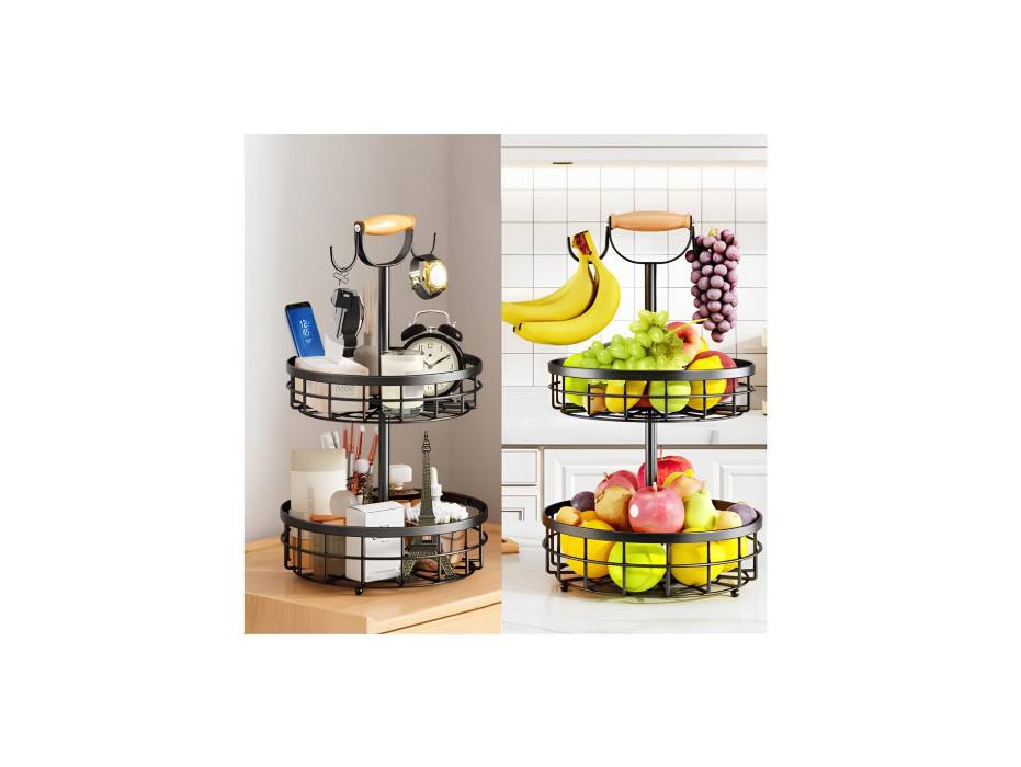 2-Tier Alloy Steel Fruit Basket Bowl