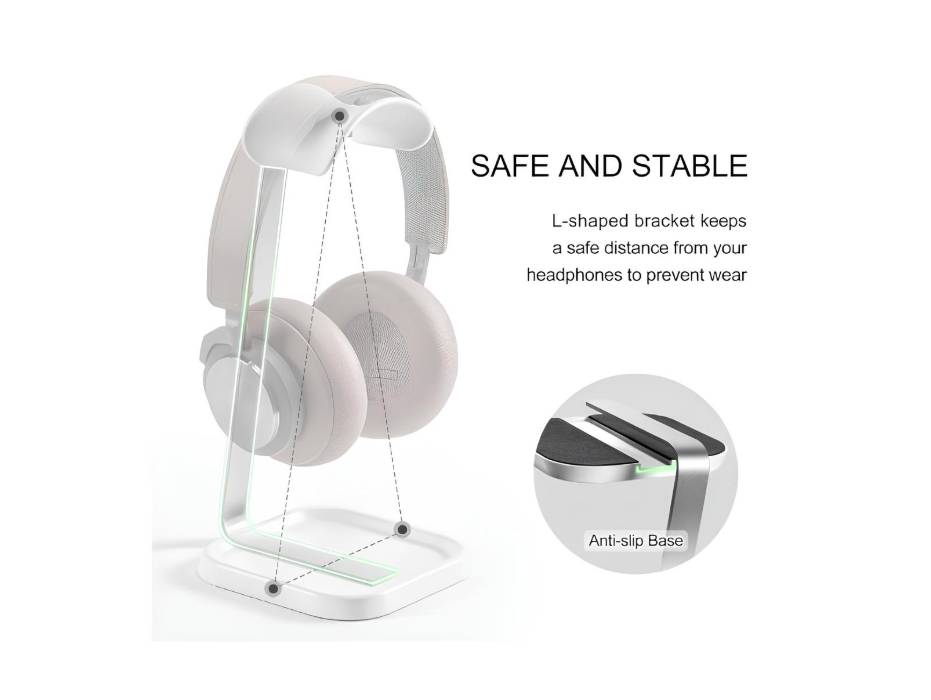 Headphone Stand, Curved Headset Stand with Storage Tray (White)