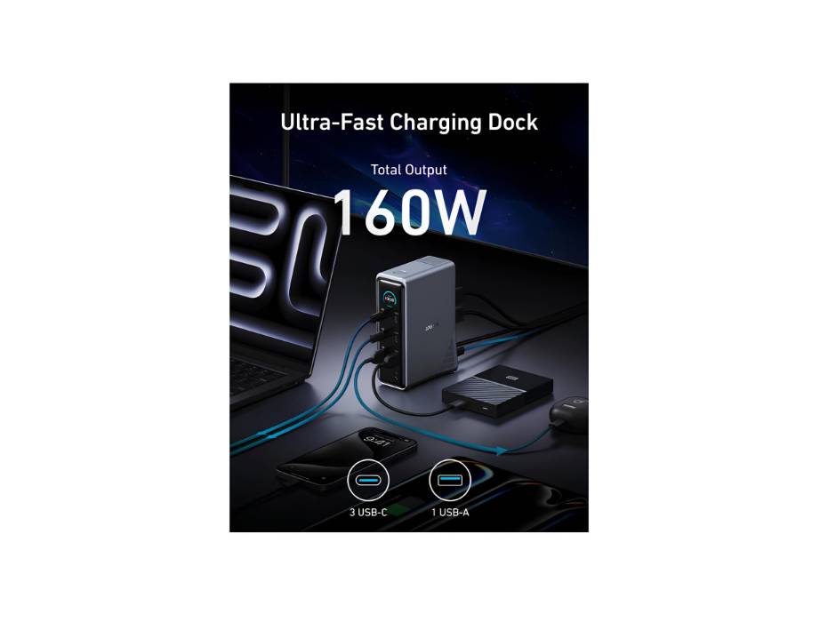 Anker Prime Charging Docking Station, 14-Port with 160W Max Output and Built-In GaN AC-DC Power, 10Gbps Data Transfers, Real-Time Smart Interface