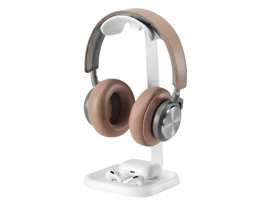 Headphone Stand, Curved Headset Stand with Storage Tray (White)