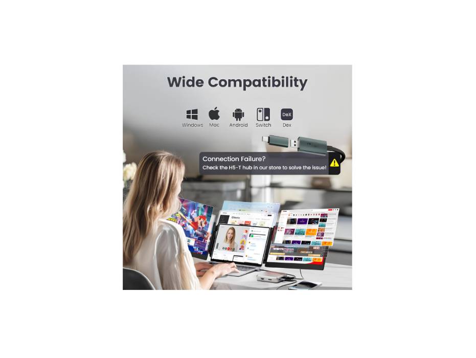 Teamgee 14" Full HD Portable Monitor for Laptop With Dual Speakers & Flexible Kickstand, Plug-Play Screen Extender Fits 13"-17" Laptops