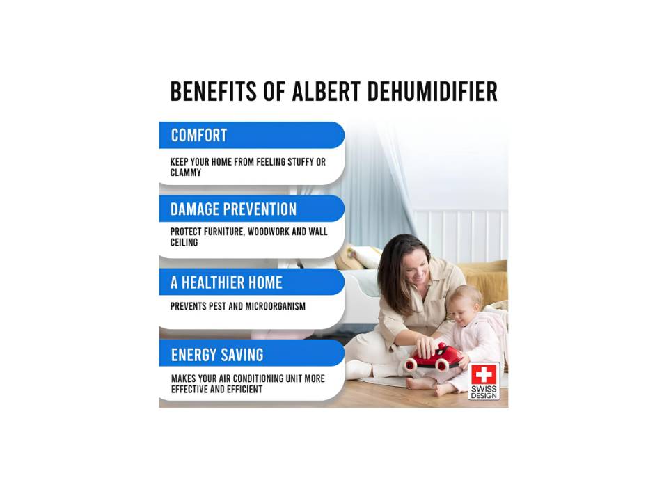 Stadler Form Albert Swiss Design Dehumidifier 20L per Day Silent Operation Mold Prevention Home Office up to 70m² 5 Liter Water Tank Continuous Drainage