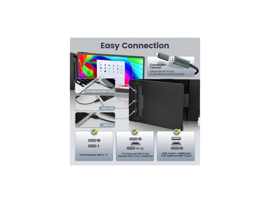 Teamgee 14" Full HD Portable Monitor for Laptop With Dual Speakers & Flexible Kickstand, Plug-Play Screen Extender Fits 13"-17" Laptops