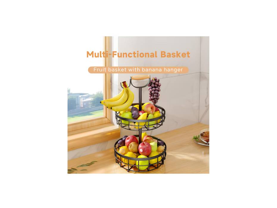 2-Tier Alloy Steel Fruit Basket Bowl