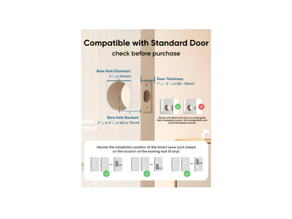 eufy Smart Lever Lock C33, Keyless Fingerprint Door Lock with Lever, Integrated Wi-Fi, Remote Control via App, Biometric Entry Knob, Auto-Locking, IP53 Waterproof, Nickel