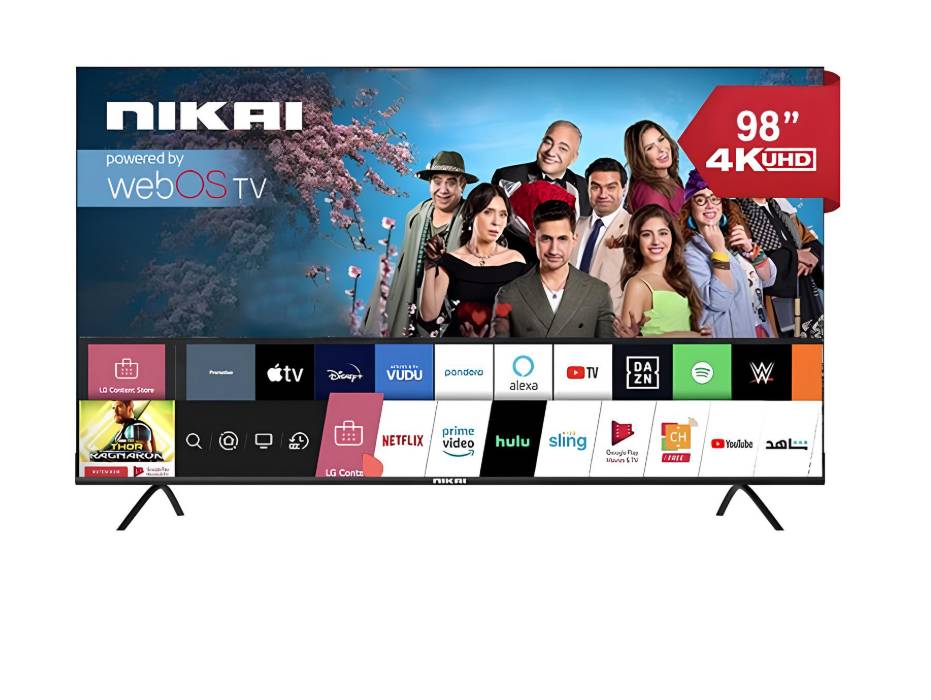 Nikai 98 Inch UHD LED WebOS Smart Tv Platinum Series, Magic Remote, Cinema Screen Design 4K Ultra HDR, Dolby Audio, Smart Voice Control, Apps YouTube, Netflix, Prime, Shahid