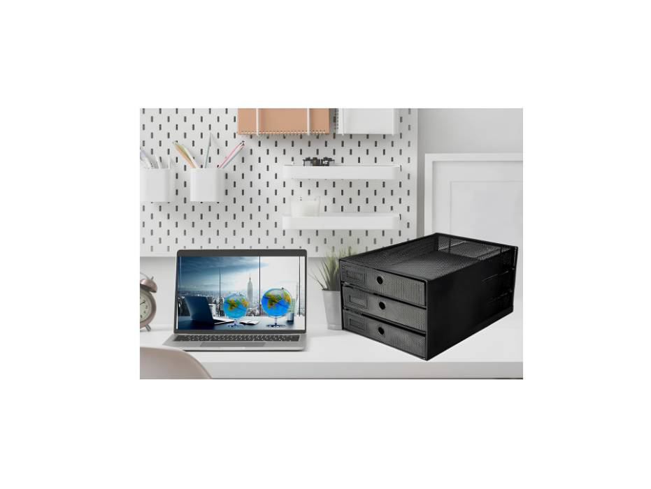 Metal Mesh Multifunctional Desk Organizer, 3 Drawer, Black