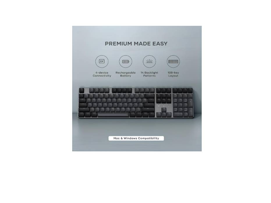 Satechi SM3 Mechanical Keyboard,108 Keys with White LED Backlit, Wired and Bluetooth -Mac and Windows - Dark Gray/Gray