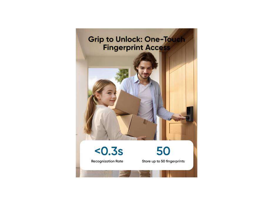 eufy Smart Lever Lock C33, Keyless Fingerprint Door Lock with Lever, Integrated Wi-Fi, Remote Control via App, Biometric Entry Knob, Auto-Locking, IP53 Waterproof, Nickel